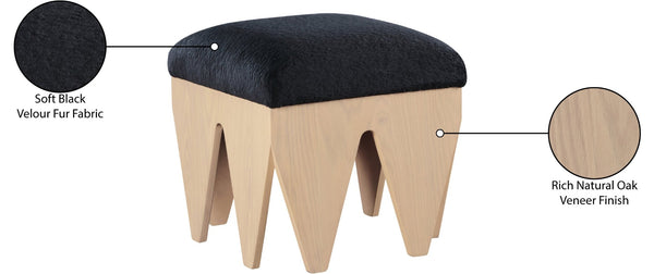 Meridian Furniture Altair Art Deco Velour Fur Upholstered Bench with Oak Veneer Geometric Base 22023Black