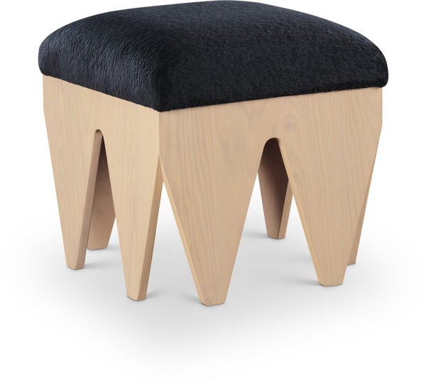 Meridian Furniture Altair Art Deco Velour Fur Upholstered Bench with Oak Veneer Geometric Base 22023Black