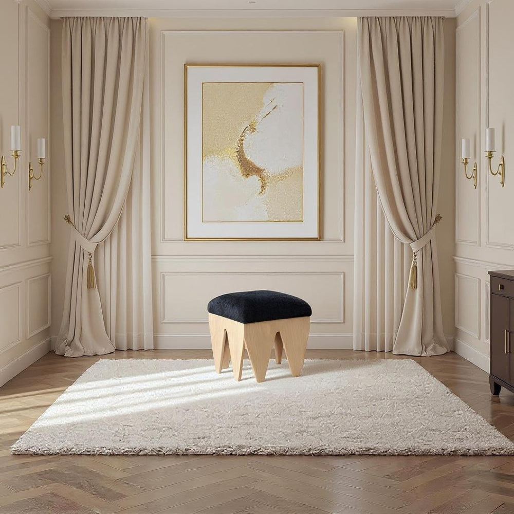 Meridian Furniture Altair Art Deco Velour Fur Upholstered Bench with Oak Veneer Geometric Base 22023Black