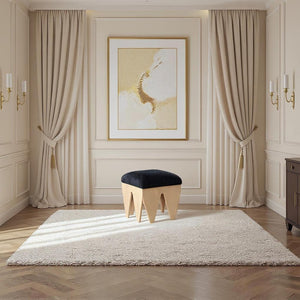 Meridian Furniture Altair Art Deco Velour Fur Upholstered Bench with Oak Veneer Geometric Base 22023Black