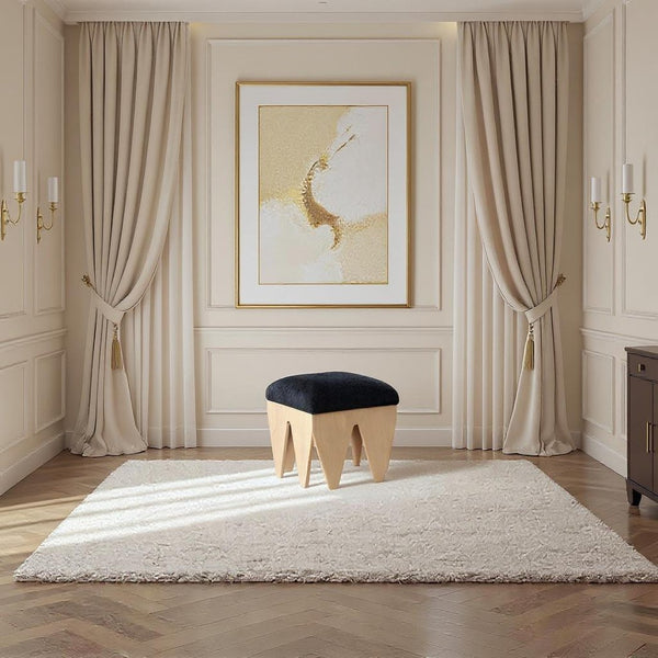 Meridian Furniture Altair Art Deco Velour Fur Upholstered Bench with Oak Veneer Geometric Base 22023Black