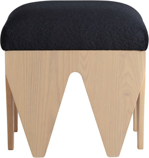 Meridian Furniture Altair Art Deco Velour Fur Upholstered Bench with Oak Veneer Geometric Base 22023Black