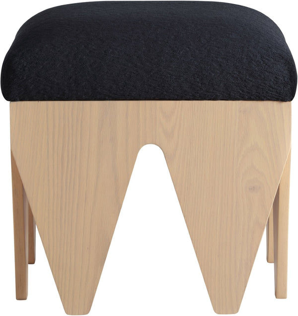 Meridian Furniture Altair Art Deco Velour Fur Upholstered Bench with Oak Veneer Geometric Base 22023Black