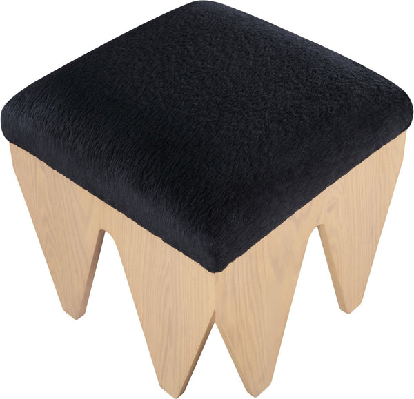 Meridian Furniture Altair Art Deco Velour Fur Upholstered Bench with Oak Veneer Geometric Base 22023Black
