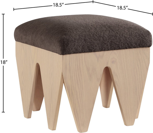 Meridian Furniture Altair Art Deco Velour Fur Upholstered Bench with Angular Oak Veneer Legs 22023Brown