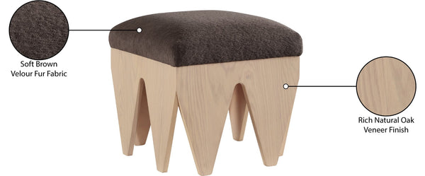 Meridian Furniture Altair Art Deco Velour Fur Upholstered Bench with Angular Oak Veneer Legs 22023Brown