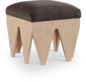 Meridian Furniture Altair Art Deco Velour Fur Upholstered Bench with Angular Oak Veneer Legs 22023Brown