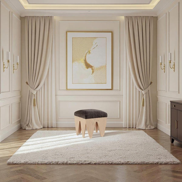 Meridian Furniture Altair Art Deco Velour Fur Upholstered Bench with Angular Oak Veneer Legs 22023Brown