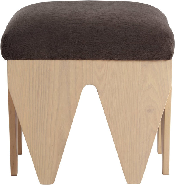 Meridian Furniture Altair Art Deco Velour Fur Upholstered Bench with Angular Oak Veneer Legs 22023Brown