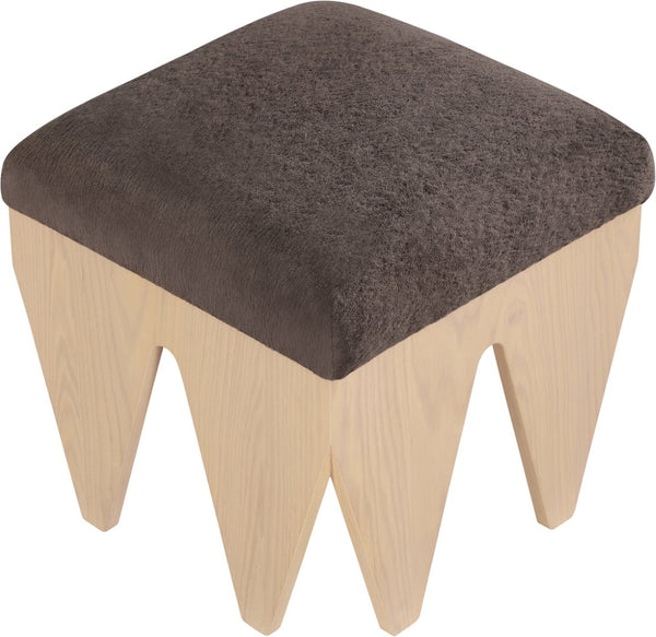 Meridian Furniture Altair Art Deco Velour Fur Upholstered Bench with Angular Oak Veneer Legs 22023Brown