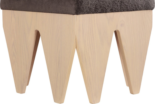 Meridian Furniture Altair Art Deco Velour Fur Upholstered Bench with Angular Oak Veneer Legs 22023Brown
