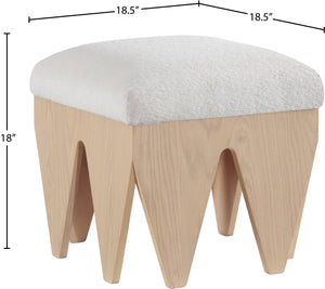 Meridian Furniture Altair Art Deco Velour Fur Upholstered Accent Bench with Sculptural Oak Veneer Base 22023Cream