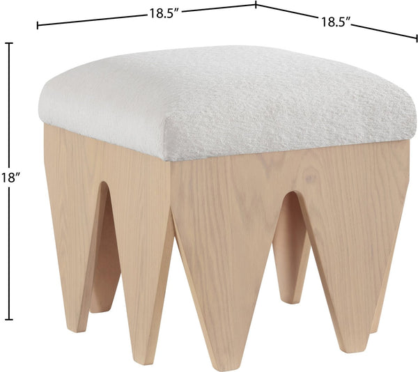 Meridian Furniture Altair Art Deco Velour Fur Upholstered Accent Bench with Sculptural Oak Veneer Base 22023Cream