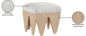 Meridian Furniture Altair Art Deco Velour Fur Upholstered Accent Bench with Sculptural Oak Veneer Base 22023Cream