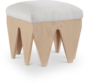 Meridian Furniture Altair Art Deco Velour Fur Upholstered Accent Bench with Sculptural Oak Veneer Base 22023Cream