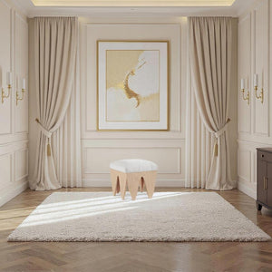 Meridian Furniture Altair Art Deco Velour Fur Upholstered Accent Bench with Sculptural Oak Veneer Base 22023Cream