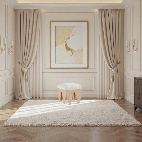 Meridian Furniture Altair Art Deco Velour Fur Upholstered Accent Bench with Sculptural Oak Veneer Base 22023Cream