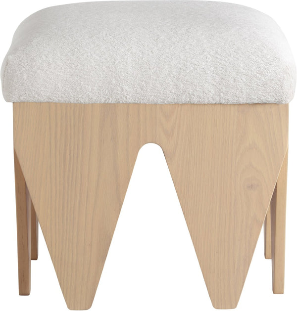 Meridian Furniture Altair Art Deco Velour Fur Upholstered Accent Bench with Sculptural Oak Veneer Base 22023Cream