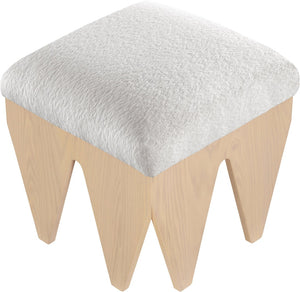Meridian Furniture Altair Art Deco Velour Fur Upholstered Accent Bench with Sculptural Oak Veneer Base 22023Cream