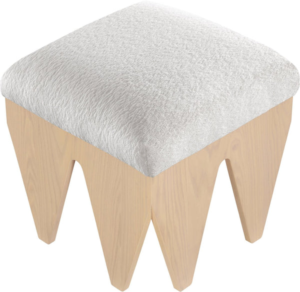 Meridian Furniture Altair Art Deco Velour Fur Upholstered Accent Bench with Sculptural Oak Veneer Base 22023Cream