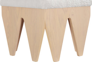 Meridian Furniture Altair Art Deco Velour Fur Upholstered Accent Bench with Sculptural Oak Veneer Base 22023Cream