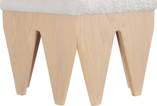 Meridian Furniture Altair Art Deco Velour Fur Upholstered Accent Bench with Sculptural Oak Veneer Base 22023Cream