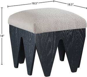 Meridian Furniture Altair Art Deco Velour Fur Upholstered Accent Bench with Angular Oak Veneer Base 22024Beige