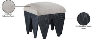 Meridian Furniture Altair Art Deco Velour Fur Upholstered Accent Bench with Angular Oak Veneer Base 22024Beige