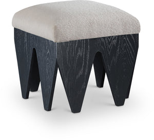 Meridian Furniture Altair Art Deco Velour Fur Upholstered Accent Bench with Angular Oak Veneer Base 22024Beige