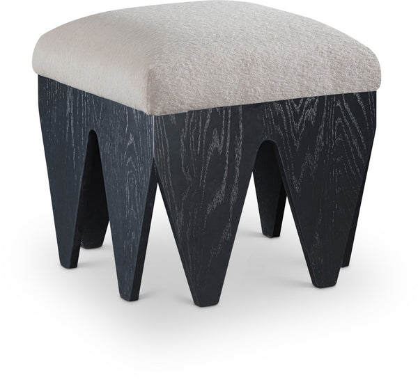 Meridian Furniture Altair Art Deco Velour Fur Upholstered Accent Bench with Angular Oak Veneer Base 22024Beige