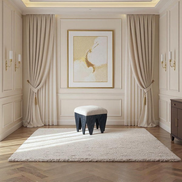 Meridian Furniture Altair Art Deco Velour Fur Upholstered Accent Bench with Angular Oak Veneer Base 22024Beige