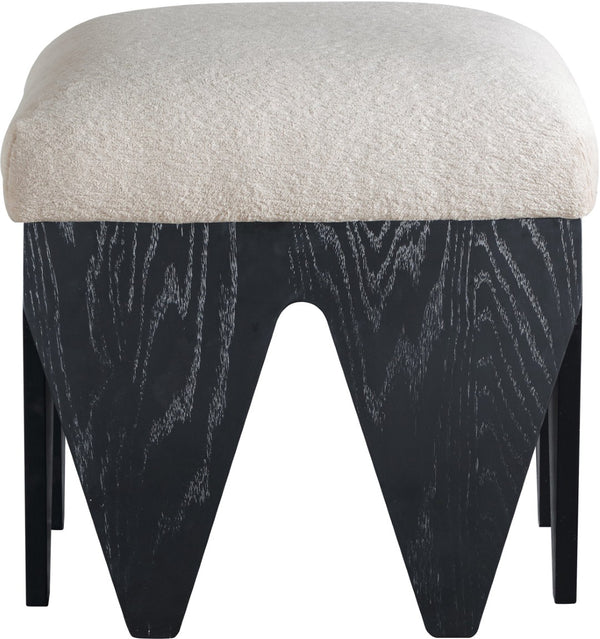 Meridian Furniture Altair Art Deco Velour Fur Upholstered Accent Bench with Angular Oak Veneer Base 22024Beige
