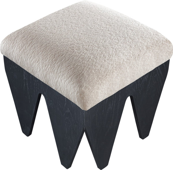 Meridian Furniture Altair Art Deco Velour Fur Upholstered Accent Bench with Angular Oak Veneer Base 22024Beige