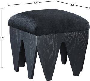 Meridian Furniture Altair Art Deco Velour Upholstered Accent Bench with Angular Oak Veneer Legs 22024Black