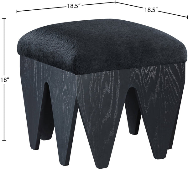 Meridian Furniture Altair Art Deco Velour Upholstered Accent Bench with Angular Oak Veneer Legs 22024Black