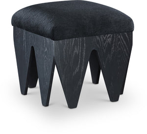 Meridian Furniture Altair Art Deco Velour Upholstered Accent Bench with Angular Oak Veneer Legs 22024Black