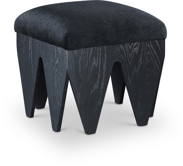 Meridian Furniture Altair Art Deco Velour Upholstered Accent Bench with Angular Oak Veneer Legs 22024Black