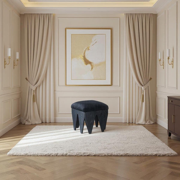 Meridian Furniture Altair Art Deco Velour Upholstered Accent Bench with Angular Oak Veneer Legs 22024Black