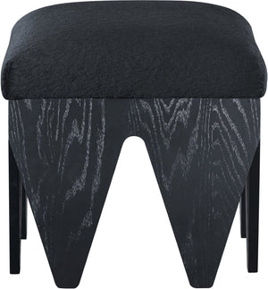 Meridian Furniture Altair Art Deco Velour Upholstered Accent Bench with Angular Oak Veneer Legs 22024Black
