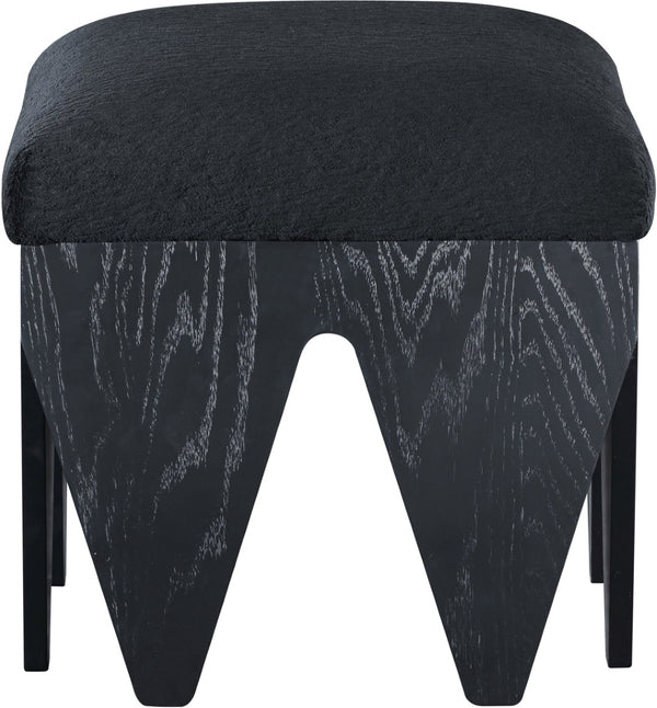 Meridian Furniture Altair Art Deco Velour Upholstered Accent Bench with Angular Oak Veneer Legs 22024Black