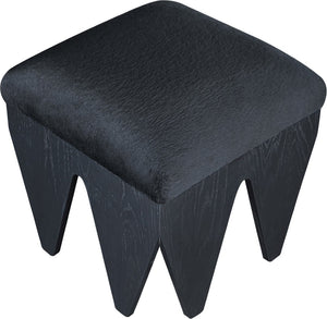 Meridian Furniture Altair Art Deco Velour Upholstered Accent Bench with Angular Oak Veneer Legs 22024Black