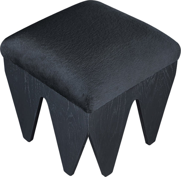 Meridian Furniture Altair Art Deco Velour Upholstered Accent Bench with Angular Oak Veneer Legs 22024Black