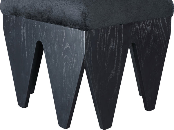 Meridian Furniture Altair Art Deco Velour Upholstered Accent Bench with Angular Oak Veneer Legs 22024Black