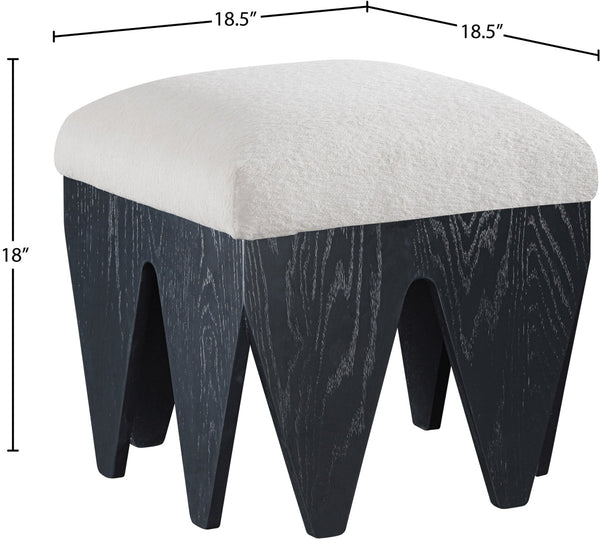 Meridian Furniture Altair Art Deco Upholstered Bench Plush Velour Seat with Angular Oak Veneer Legs 22024Cream