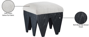 Meridian Furniture Altair Art Deco Upholstered Bench Plush Velour Seat with Angular Oak Veneer Legs 22024Cream