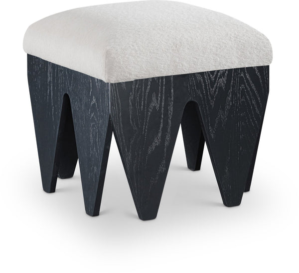 Meridian Furniture Altair Art Deco Upholstered Bench Plush Velour Seat with Angular Oak Veneer Legs 22024Cream