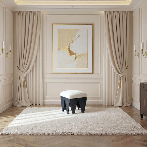 Meridian Furniture Altair Art Deco Upholstered Bench Plush Velour Seat with Angular Oak Veneer Legs 22024Cream