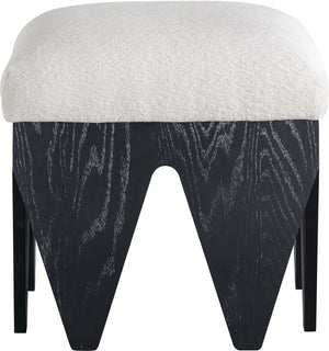 Meridian Furniture Altair Art Deco Upholstered Bench Plush Velour Seat with Angular Oak Veneer Legs 22024Cream