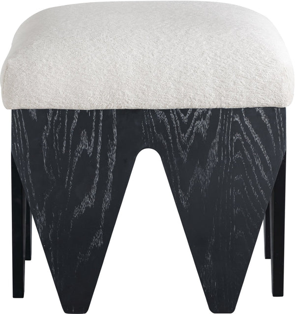 Meridian Furniture Altair Art Deco Upholstered Bench Plush Velour Seat with Angular Oak Veneer Legs 22024Cream