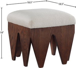Meridian Furniture Altair Art Deco Velour Fur Upholstered Bench with Sculptural Oak Walnut Base 22025Beige